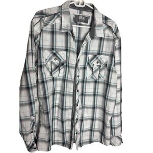 BKE Buckle Men's White Plaid Cowboy Western Pearl Snap Athletic Fit Shirt Sz XL